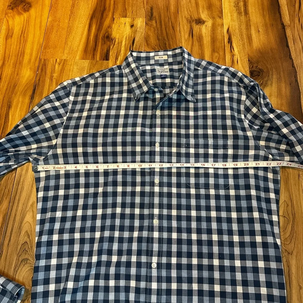 J.Crew Mens Slim Fit XL Blue White Gingham Button Down Shirt Secret Wash Cotton